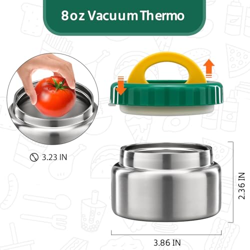 MAISON HUIS 8oz Soup Thermo Wide Mouth Vacuum Insulated Thermo Jar, Leak Proof Stainless Steel Food Container for Hot&Cold Food Kids Lunch Soup for School Travel (Green) - color: Green
