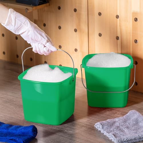 Zhehao 6 Pcs 3 Quart Bucket for Cleaning Small Sanitizer Bucket for Restaurant Square Plastic Pail with Handles for Home, Offices, Commercial Use, Food Service(Dark Green) - color: Dark Green