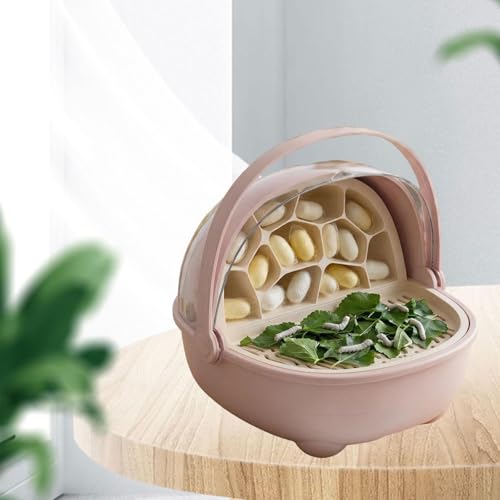 Silkworm Breeding Box Small Pet Feeding Container Transparent Removable Habitat Cage Portable Reptile House with PP for Turtle Frog Snake Suit, Pink - color: Pink