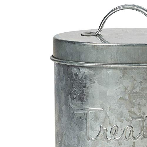 Amici Pet, , Retro Treats Galvanized Relief Lettering Metal Storage Canister, Food Safe, Push Top, 72 Ounces - size: Large/72 oz