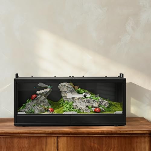 20 Gallon Reptile Tank Front Opening Reptile Terrarium Tank with Breathable Metal Screen Top Reptile Enclosure with Sliding Glass Door Safety Lock for Insects, Lizards, Geckos, Snakes, Small Animals