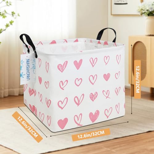 Square Storage Baskets Children Shelves Gift Toy Organizer Room Pink Heart | Laundry Hamper Collapse Canvas with Handles for Organizing Home Kitchen Children Toys Office Closet Shelf - color: Square Pink Heart