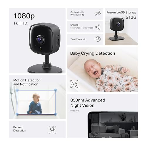 Tapo 1080P Indoor Security Camera, Baby Monitor, Dog Camera, C101 | Motion Detection, 2-Way Audio, Siren, Night Vision, Cloud & SD Card Storage, Works w/Alexa & Google Home, Black - color: Black, size: 1-Pack, style: Indoor