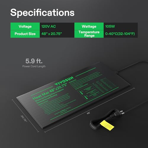 VIVOSUN 48" x 20.75" Durable Waterproof Seedling Heat Mat | UL & MET-Certified Warm Hydroponic Heating Pad for Germination, Indoor Gardening, Greenhouse - size: 48"x20.75"