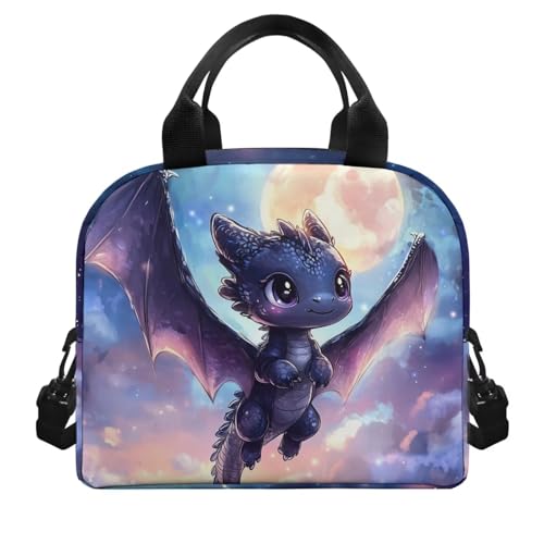 Black Dragon Kids Insulated Lunch Box 8-10 Lunch Bag Back to School Lunch Boxes Moon Camping Lunchbag Outdoor Galaxy Picnic Lunch Containers Student Outer Space Lunch Tote Bag - color: Black Dragon