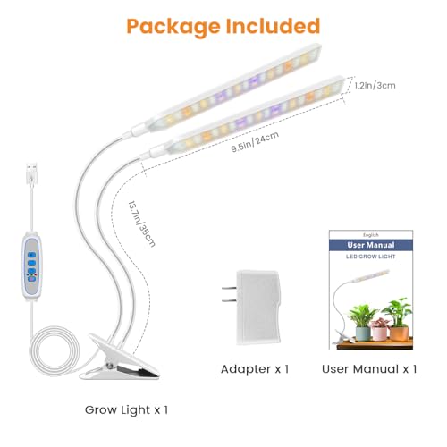 Kullsinss Clip-on Grow Lights for Indoor Plants, 114 LEDs 15W Plant Light | White 2-Gooseneck Plant Lamp for Seedlings, Full Spectrum Growing Lamp with Red/Blue/Yellow/White LEDs, Timer & Dimmable - size: 2 Heads-White