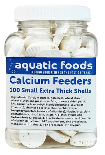 Calcium Enriched Food Shells, Small Extra Thick Shells for Shrimp, Snails, Crabs, Crayfish, Hermit Crabs Plecos, Catfish, Bottom Fish, All Tropical Fish.…100 Count Jar