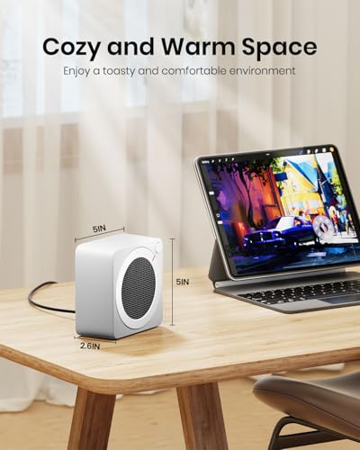 Gaiatop Mini Space Heater, Lightweight PTC Ceramic Fast Heating 500W Energy Efficient for Indoor Use, Overheating & 45° Tip-Over Protection, Portable Desk Electric Heaters for Office Home White - color: White