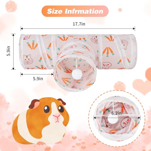 Rypet Guinea Pig Tunnel Hideout 3-Way Collapsible Pet Tubes, Carrot White | 3 Way Design for Exploration, Collapsible for Easy Storage, Built-in Play Ball, Hiding & Resting for Hamsters Ferrets - color: White