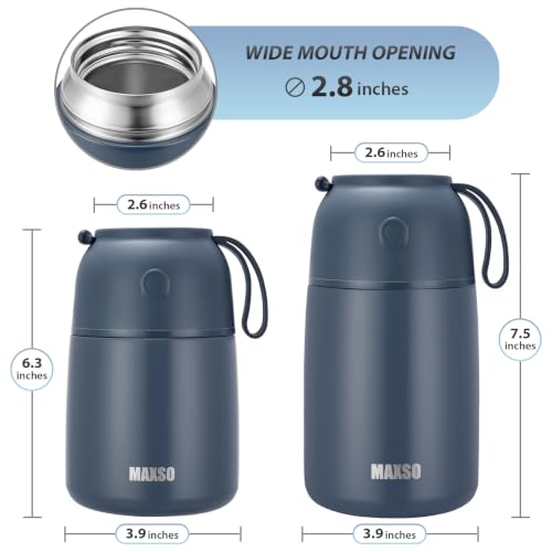 MAXSO 2 Pack Soup Thermo for Hot & Cold Food for Kids Adults, Vacuum Insulated Food Jar Thermal Lunch Containers, Travel Food Flask with Spoon (24 oz,17 oz) (Dusty Blue) - color: Dusty Blue
