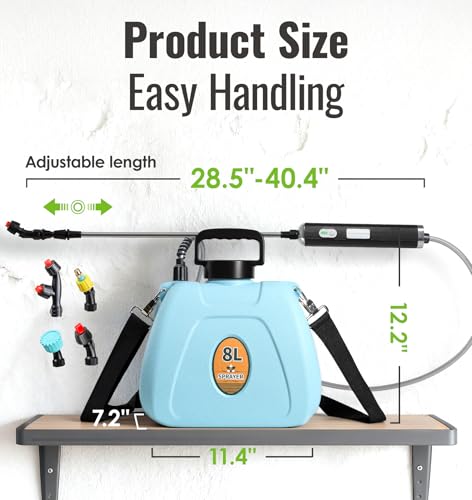 PASAMIC 2 Gallon Battery Powered Sprayer, Rechargeable Electric Sprayer with 2 Speeds & 4 Nozzles, Battery Indicator, Retractable Wand, Adjustable Straps & Storage Bag for Lawn Garden