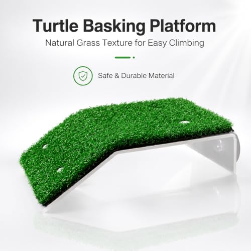 Mipukbay Large Turtle Basking Platform with Simulation Grass - Ideal Turtle Tank Accessories & Turtle Dock for Small Turtles, Frogs, Water Environment Loving Reptile or Amphibian Pets - color: Grass-l