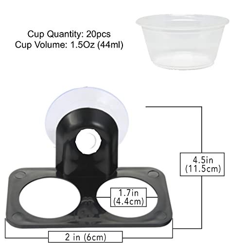 Crested Gecko Dual Feeding Ledge, Space Saving, Maximizes Floor Area, Feed Betta Fish Bloodworm, Window Bird Feeder, 20 Reusable Transparent Food and Water Cups
