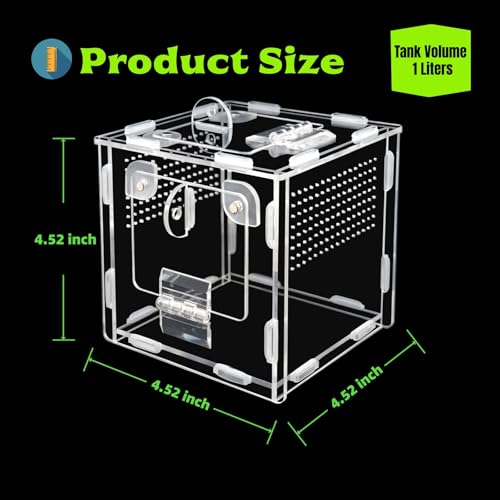 Jumping Spider Enclosure, Small Reptile Terrarium for Tarantula Hermit Crab Praying Mantis, Acrylic Insect Habitat with Magnetic Front & Top Opening (4.52" x 4.52" x 4.52") - size: Small Szie