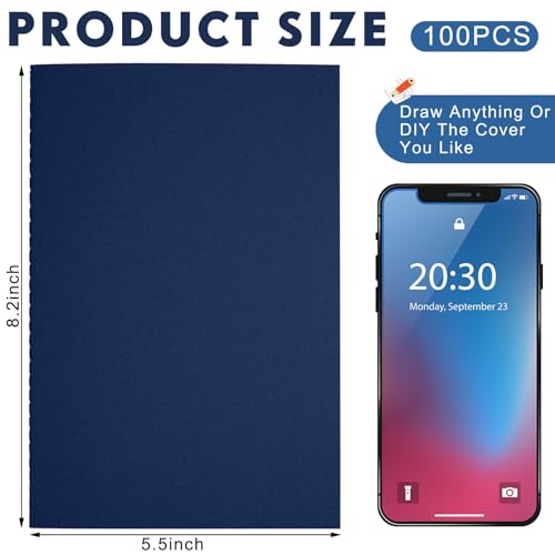 100 Pcs Journals Notebooks Bulk - Kraft Softcover A5 Small Notebooks 5.5 Inch x 8.3 Inch Notepads with 60 Page 30 Sheet for Writing Sketch Travel Office Supplies(Black, Navy,Lined) - color: Black, Navy, style: Lined