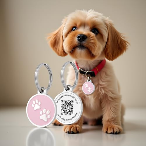 Mini Paw QR Code Pet ID Tag – Lightweight Smart Tag for Small Dogs & Cats, Scan to Contact Owner Instantly, No App Needed - color: Pink Mini
