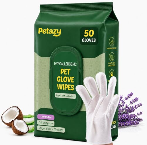 NEW Pet Glove Wipes for Dogs & Cats – Hypoallergenic Thick Cleaning Gloves with Aloe & Coconut Oil for Paws, Face, Ears & Butt, No Rinse Grooming Wipes to Deodorize and Hydrate, 50 Pack - color: 50 Glove Wipes