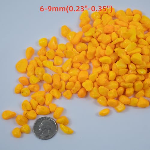 Colored Aquarium Gravel,Colorful Pea Gravel,Garden Rocks,Decorative Stones Rocks for Fish Tank,Aquarium,Fairy Garden Decor,Planters,Vase Fillers,Landscaping,1 Pound (Orange Yellow, 6-9mm) - color: Orange Yellow, size: 6-9mm