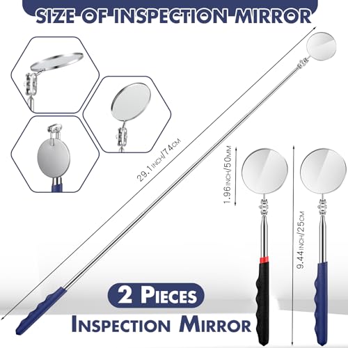 2 Pcs Telescoping Inspection Mirror Mechanics Mirror,50mm,Black,Blue | Round Extendable Handle for Technicians, HVAC Hard-to-reach Areas, Adjustable Angle Joint, Contractor Observation - color: Black,Blue, size: 50mm