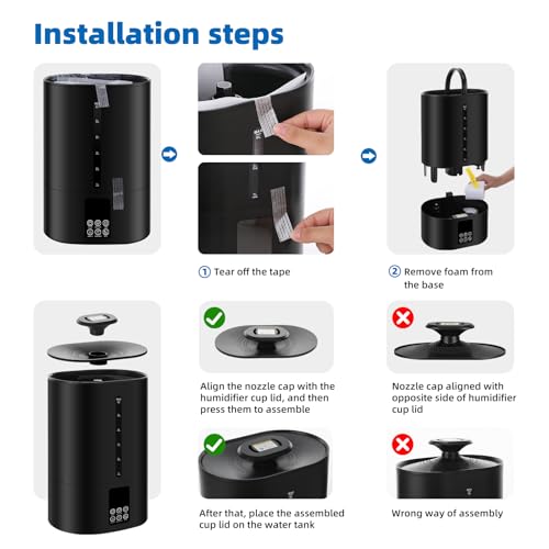 Coolfiqu 6L Warm & Cool Mist Humidifiers for Bedroom,Large Room,Plants | Quiet Top Fill Ultrasonic Humidifier,Essential Oil Diffuser, Auto Humidity Control,Hot Mist Desk Humidifiers,360° Nozzle - color: C-Midnight Black