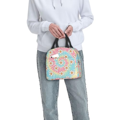 Adult Tie Dye Print Insulated Lunch Box Cooler | Tie Dye Daisy Print, Waterproof Nylon Thermal Tote, Lightweight Portable Cooler for Daily Commute - color: Pattern (699)
