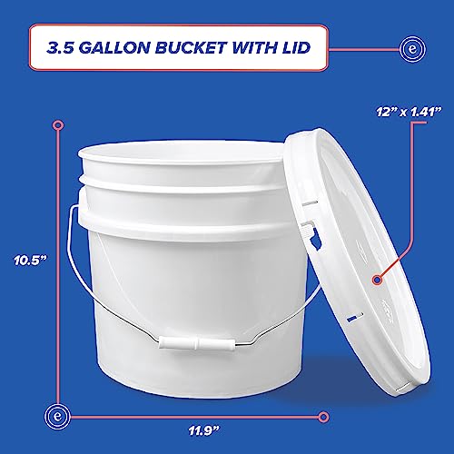 3.5 Gallon Plastic Bucket with Lid I Food Grade Bucket | White | BPA-Free I Heavy Duty 90 Mil All Purpose Pail Reusable I Made in USA (12 Count) - size: 12 Packs