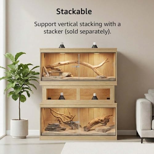 unipaws 50 Gallon Reptile Tank for Lizards, Reptile Enclosure Cage | Stackable, Front Opening Sliding Doors, Cable Port, Top Ventilation, Nature - color: Nature, size: 50 Gallon Tank