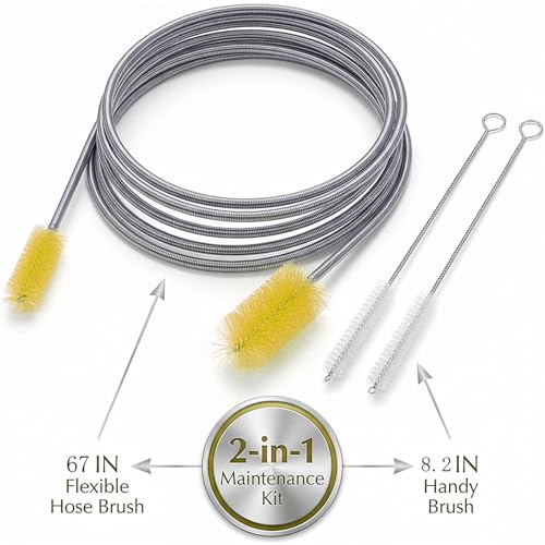 67" Flexible Drain Brush Set, Double Ended Long Hose Pipe Cleaner with 2 Pcs 8.2" Straw Cleaning Brushes, Nylon Tube Cleaner Tool for Refrigerator Defrost, Aquarium Filter, Sink Drain - color: Yellow