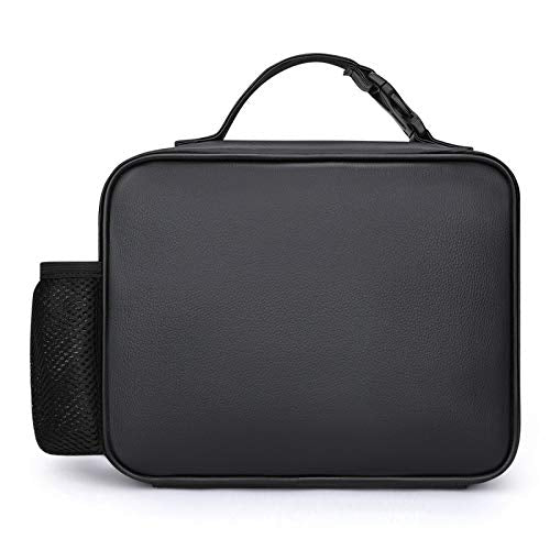 Snake Skin Pattern Insulated Lunch Bag PU 27x21x9cm | Makeup Storage Tote with Removable Handle and Mesh Side Pocket for Women Men Work Picnic Travel