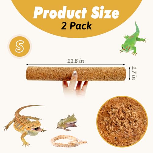 Cork Branch for Reptiles Climbing Branches 2 Pack Natural Tree Frog Cork Wood Stick Crested Geckos Habitat Decor for Snake Lizard Bearded Dragon Chameleon Terrarium 12 Inches - size: M: 2 PCS (12 x 1.7in)