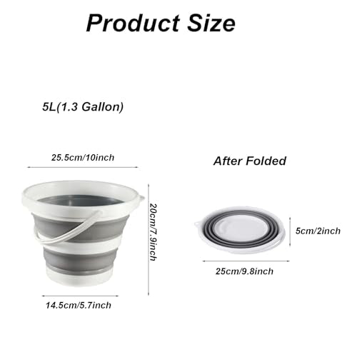 Collapsible Bucket 1.3 Gallon 5L Water Bucket for Cleaning Foldable Portable Plastic Mop Bucket with Handles Indoor Household Outdoor Car Wash Camping Fishing - color: Gray