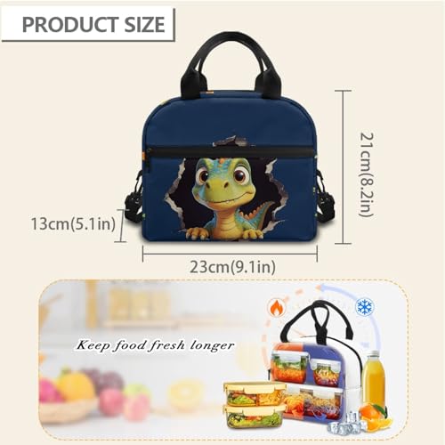 Dinosaur Kids Lunch Bag Insulated Lining - Holds Full Lunch + Snack + Water Bottle - Keeps Cool- Good for Dinosaur Museum Visit, Preschool - color: Dinosaur