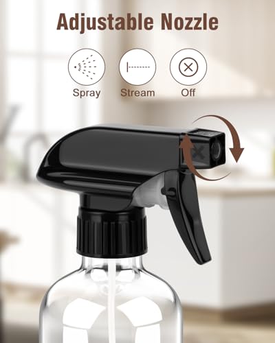 Bontip Glass Spray Bottle 8 oz for Cleaning, Plants (2 Pack, Transparent) | Refillable spray bottle Set, BPA-free eco glass, With labels and funnel, Great for cleaners, plant misting, hair care - color: Clear, size: 8 oz