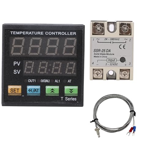 PID Temperature Controller Industrial Automation Control Meter Indicator, Jaybva High Voltage 100V to 240V PID Thermostat with K Thermocouple 25A SSR Fahrenheit and C Display Alarm Output TC RTD Input - color: PID+25A SSR+K Sensor