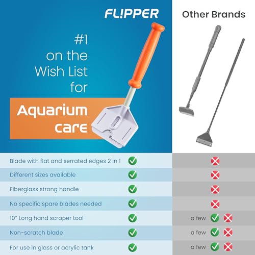 FLIPPER Platinum Stubby Hand Algae Scraper – Aquarium Glass & Acrylic Cleaner with Precision Scraper Blade, Fish Tank Cleaning Tool for Freshwater & Saltwater Aquariums (10” Rigid Shaft) - size: 10 Inches