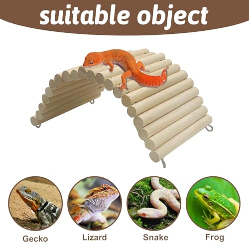 Hamiledyi 11.37 X 5.9 Inches Hides for Tortoises Wood Bendy Bridge Reptile Hide Climbing Ladder Hide Cave Turtle Habitat Decor for Lizards Gecko Spiders Snakes