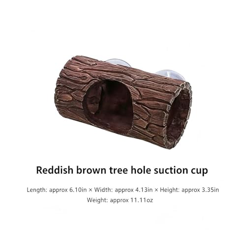 Reddish Brown Tree Hole Reptile Hideout, Resin Hollow Log Tunnel with Suction Cups, Terrarium Hiding & Climbing Decor for Bearded Dragon, Betta, Turtle, Guppy, Salamander(Two Yellowish‑Brown) - color: Two yellowish‑brown