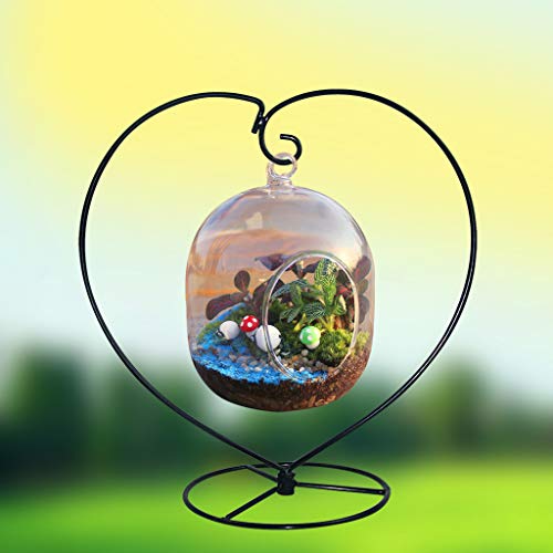 MOCOUM Ornament Display Stand, Iron Glass Ball Ornament Holder Stand for Hanging Plants, Hanging Terrarium Stand for Christmas Wedding Ornament, Home Office Decor (5pcs Black Heart Shaped)