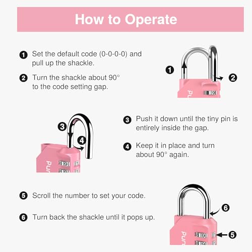 Puroma 1 Pack Combination Lock Locker 4 Digits Combo Padlock Gym Rose Pink | For School Gate Fence Toolbox Hasp Storage, Outdoor, Resettable, Weatherproof, Side Window, Crack Cut Resist, Hardened Steel - color: Rose Pink