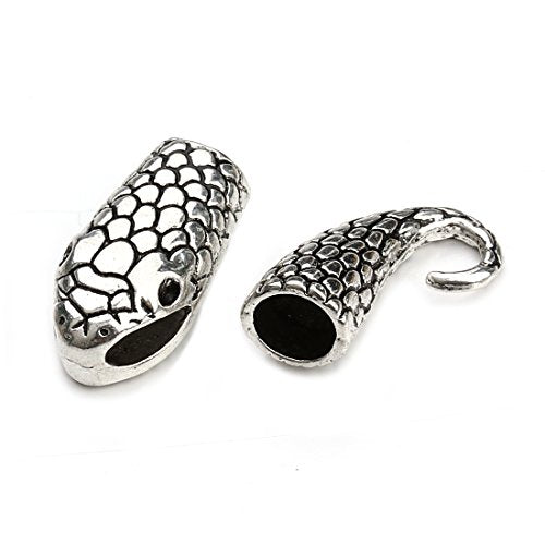 Linsoir Beads 10 Sets Snake Head Hook Clasp End Cap Hook for Leather Cord Antique Silver Plated - color: Antique Silver
