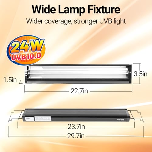 T5 HO Reptile Light Fixture UVB Lighting Combo Kit, Reptiles Terrarium Lamp Hood Light Fixture Include UVB 10.0 Desert Reptile Light for Bearded Dragon Gecko Lizard (24W) - size: 24 Watts