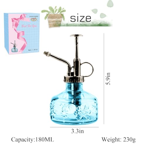 XXXFLOWER Glass Plant Mister Spray Bottle for Indoor Plant Spritzer Succulent Watering Bottle Tall Vintage Style with Bronze Plastic Top Pump | Mini Watering Can Indoor Plants Indoor Plant Mister Succulent Watering Bottle Tall Vintage Style with Bronze Pl