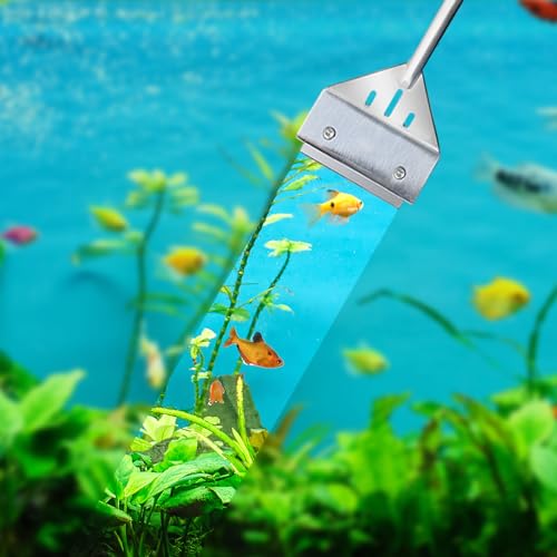 Kirecoo 25.6" Stainless Steel Aquarium Algae Scraper with 10 Blades | Adjustable Handle, For Glass Fish Tanks, Effortless Algae Removal, Aquarium Cleaning Tool, Extra Replacement Blades Included