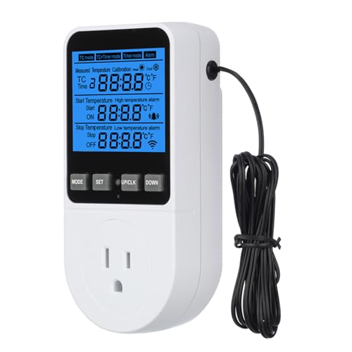 Digital Day Night Thermostat Heating Cooling Outlet Plug with Timer | Multi Period Temperature Controller, LCD Screen Outlet Socket for Reptile Incubator Greenhouse Brewing Refrigerator 110V - color: Upgraded