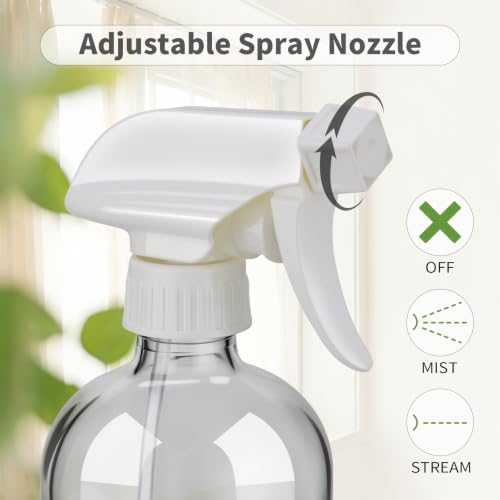 Glass Spray Bottles for Cleaning, 16 oz, 2 Pack | Easy-to-Adjust Nozzle, Non-Slip & Removable Silicone Sleeves, Fine Mist & Stream Spray Modes, Reusable, Leak Proof