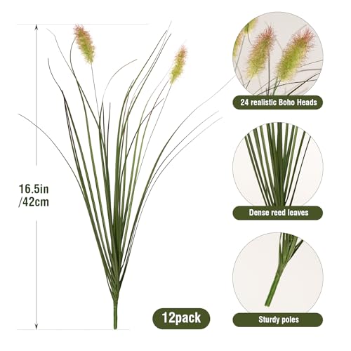 Ttranewsoo Artificial Grass, Fake Grass, Artificial Shrubs, Wheatgrass Cattails Fake Grass Decorations, Artificial Plants, Ornamental Grass, Outdoor Fake Grass, Green Leafy Decorations (12PCS) - color: Green12