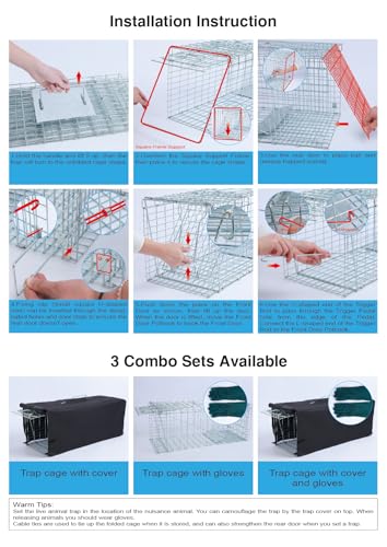 Live Animal Trap Cage with Cover, Heavy Duty Cat Trap for Stray Cats | Folding Skunk Traps Cage with Real Door for Raccoon, Groundhog, Skunk, Feral Cats, Squirrel-(32 x 10 x 12 inches)