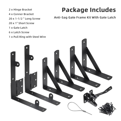 Gate Corner Brace Brackets Heavy Duty Anti Sag Gate Kit with Gate Latch for Wooden Fence Gate Hardware Kit - size: Single Door Set