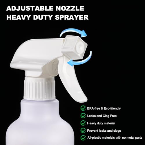 12oz/350ml Plastic Spray Bottles 1 Pack, Adjustable Mist/Stream | Refillable heavy duty spray containers for plants, cooking, hair care and household cleaning - color: 16.9oz-White