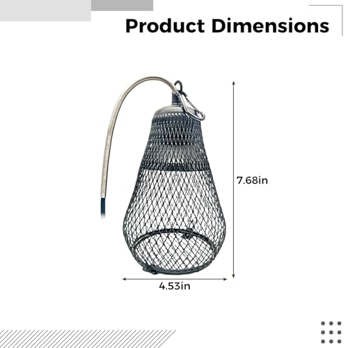 Reptile Heat Lampshade, Long 7.7 in Ceramic Cover, Metal Mesh Cage Anti-Scald, Anti-Bite Cable Protection with Dimmer Switch for Parrot, Lizard, Turtle, Reptile (Bulb not Included)